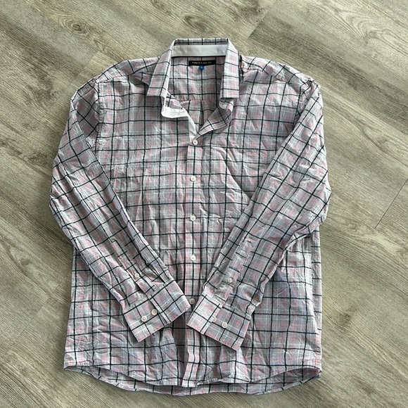 Large Vince Camuto ButtonDown Pink Plaid Shirt - Picture 2 of 6